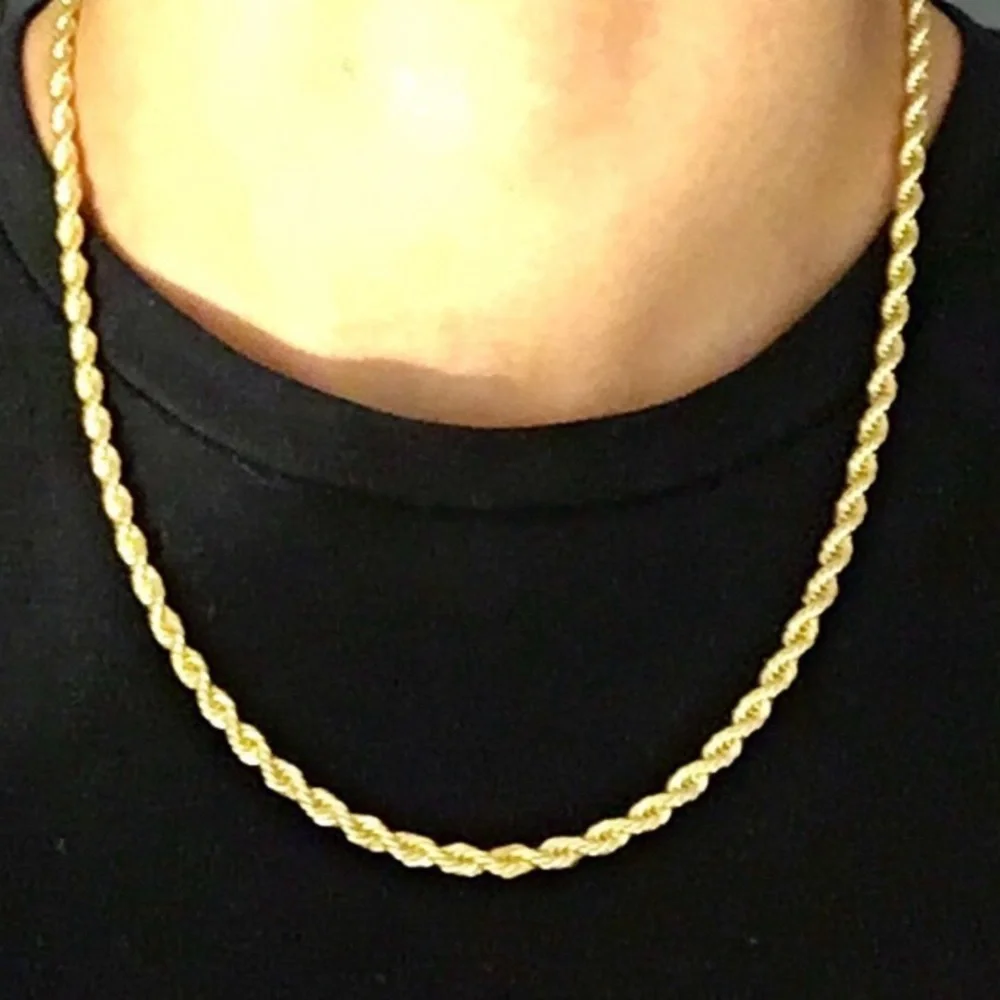 Gold Chain Rope Chain Necklace 4mm With Gold Cross Crucifix Pendant Set - Picture 5 of 6